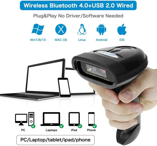 Vista 2 de NETUM Escáner de código de barras Bluetooth, compatible con función inalámbrica y Bluetooth de 2.4G y conexión con cable, conecta teléfono