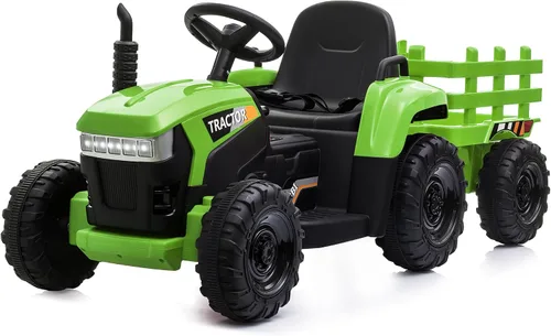 Vista 13 de TOBBI - Tractor de juguete a batería de 12 V con remolque color verde, rosado y rojo