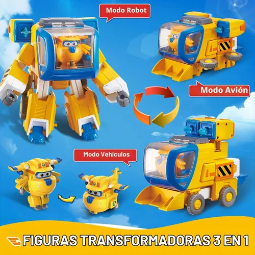 Vista 2 de Super Wings Juguetes Transformables, Robot de Equipamiento Super Mecha Donnie de 7 pulgadas y Traje Transformable de 2 pulgadas, Figuras de Coches