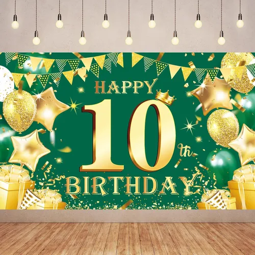 Vista 4 de Cartel de feliz cumpleaños número 100 de oro verde, 3.6 x 6 pies, montaje en pared, fiesta, cumpleaños