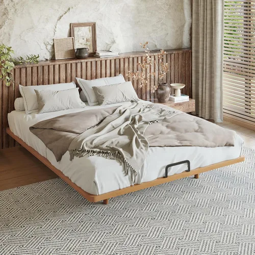 Vista 7 de Bellemave Marco de cama de plataforma de tamaño matrimonial, cama flotante de bambú sólido con soporte de listones de madera para dormitorio Natural