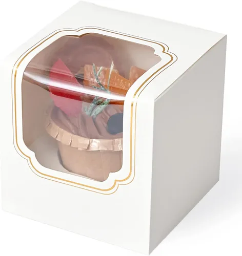 Vista 7 de Happyhiram Cajas para magdalenas, 12 unidades, rosas florales, mini caja de regalo individual para el día de la madre, hojas botánicas, recipientes