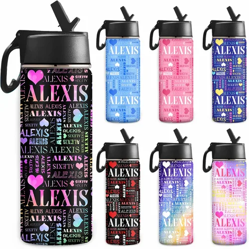 Vista 11 de Botella de agua personalizada, botella de agua deportiva personalizada con nombre, botella de acero inoxidable aislada al vacío con tapa con Color 1