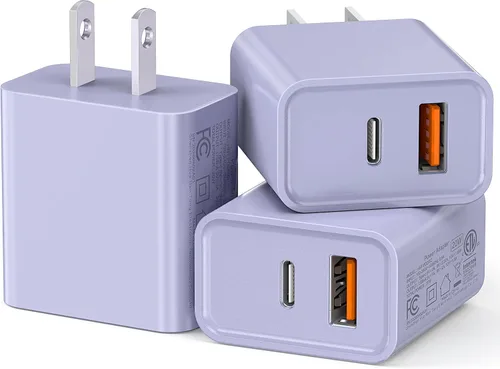 Vista 8 de Paquete de 3 cargadores tipo C, enchufe de pared USB C de doble puerto de 20 W PD y QC USB A bloque de carga rápida para Samsung Galaxy S24