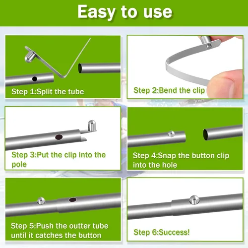 Vista 4 de Demissle 16 Pieces Canopy Metal Push Button Spring Clip Stainless Steel Push Button Clips V Shaped Tent Pole Clips Spring Lock for Camping Kayak