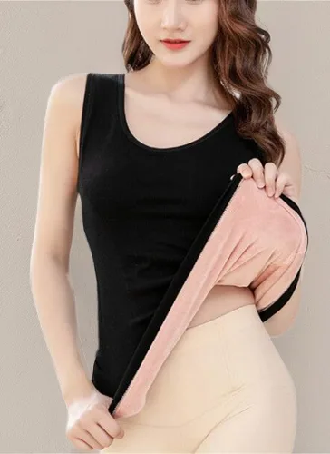 Vista 7 de Ropa interior de algodón con forro polar térmico para mujer, camiseta sin mangas, chaleco de capa base cálida