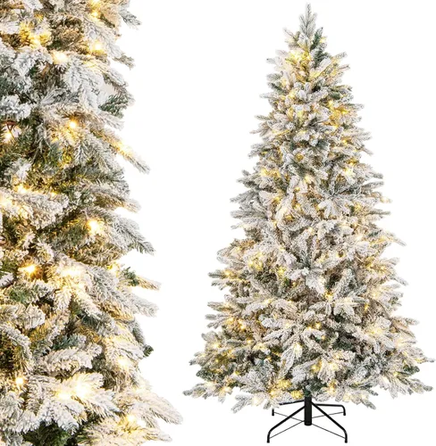 Vista 18 de Goplus Árbol de Navidad artificial preiluminado de 4.5 pies con nieve, árbol de Navidad completo con bisagras con 160 luces LED multicolores, 8
