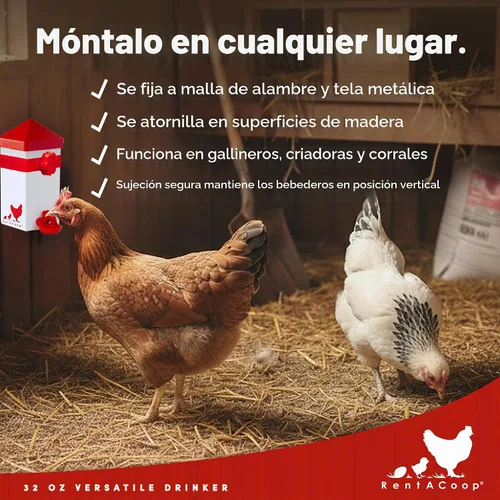 Vista 5 de RentACoop Bebedero de pollo de 32 onzas con 2 pezones versátiles
