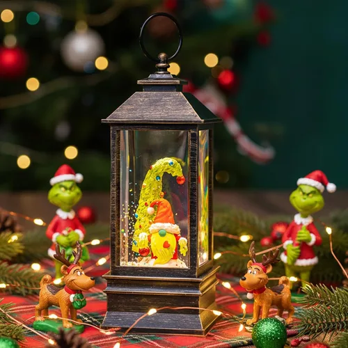 Vista 18 de Globo de nieve de Navidad con agua brillante de muñeco de nieve con música y temporizador, linterna iluminada con pilas para regalos de decoración