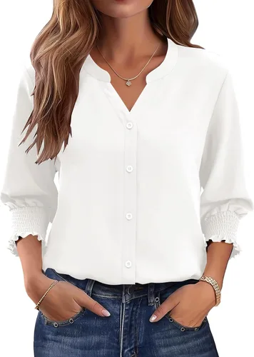 Vista 22 de LOMON Camisas con botones para mujer, manga 3/4, blusas casuales de negocios, blusas de verano 2026