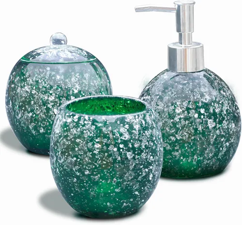 Vista 5 de LUANT Juego de accesorios de baño de resina de 3 piezas con dispensador, vaso, soporte de algodón, color verde