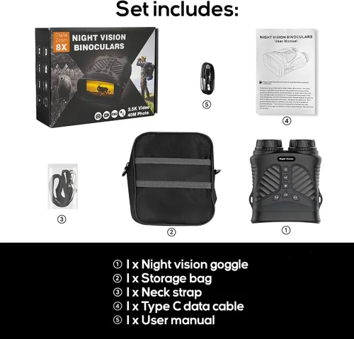 Vista 3 de Binocular digital con visión nocturna y grabación de video 2.K UDH potentes prismáticos para adultos, caza, observación de aves, juegos de fútbol