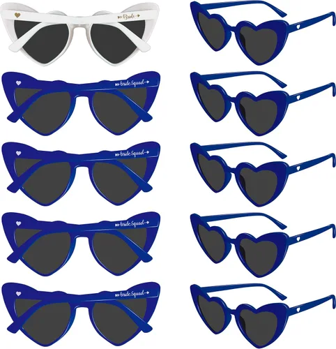 Vista 11 de PartyGifts&beyond Gafas de sol de despedida de soltera con forma de corazón, paquete de 10 lentes de sol para despedida de soltera Negro