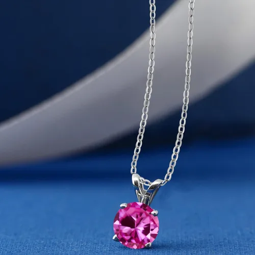 Vista 207 de Gem Stone King Collar con colgante solitario de plata de ley 925 de 0.236 in con piedra natal redonda Collar de 4 puntas para mujer Con cadena