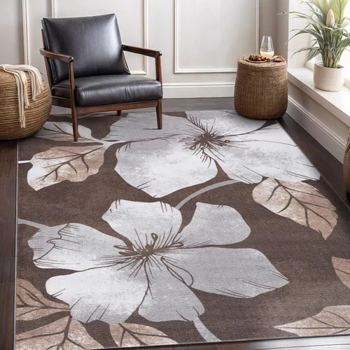 Vista 12 de CAMILSON Solana - Alfombra moderna con diseño floral de 2 x 3 pies, antideslizante y parte trasera de goma, negro - flores grises, alfombra