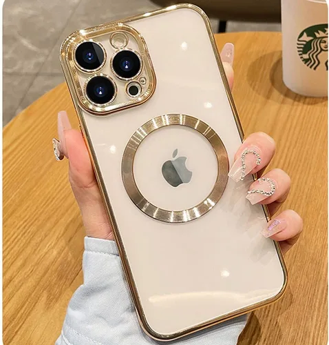 Vista 9 de Funda magnética transparente para iPhone 14 Pro con protector de lente de cámara, funda de protección completa compatible con MagSafe elegante funda