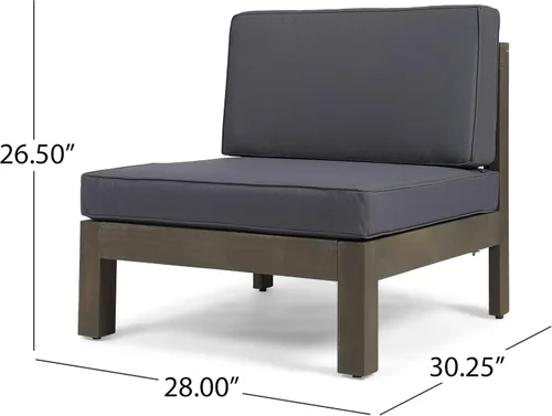Vista 7 de GDFStudio Juego de sofá modular para exteriores con mesa auxiliar, 4 piezas, 3 plazas, madera de acacia, cojines para exteriores, gris y gris oscuro