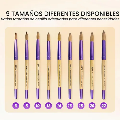 Vista 7 de PANA Pure Kolinsky Cepillo de uñas acrílico con mango de madera - forma redonda Beige
