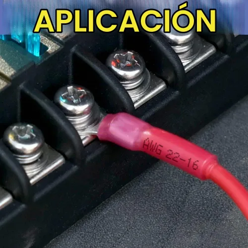 Vista 6 de haisstronica - 100 terminales de anillo termorretráctil, 16-14 AWG, 1/4 pulgada, azul Battery and Ground Stud Connections, 0.7 mm Copper Barrel
