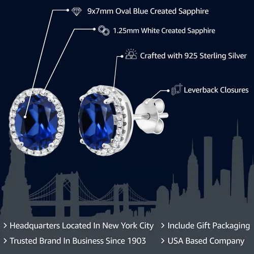 Vista 2 de Gem Stone King 3-5 Cttw Gemstone Birthstone Halo Earrings For Women 9X7MM Oval Cut 925 Sterling Silver Fine Jewelry Gifts for Her Mom Women Wife