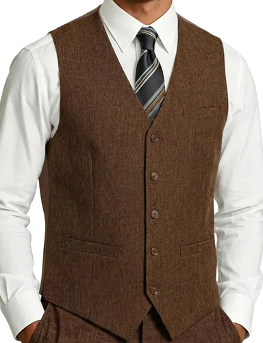 Vista 12 de JEMITOP Chaleco de vestir ajustado con textura ligera para hombre Beige