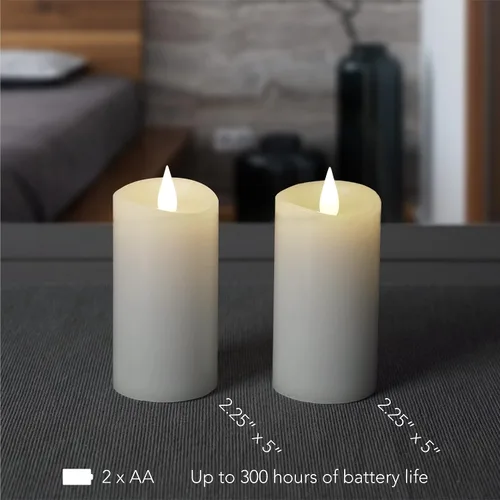 Vista 8 de Juego de velas sin llama Softflame - 5,7 cm x 10,7 cm, blanco, set de 2 - Vela de pilar con llama parpadeante y en movimiento, incluye control