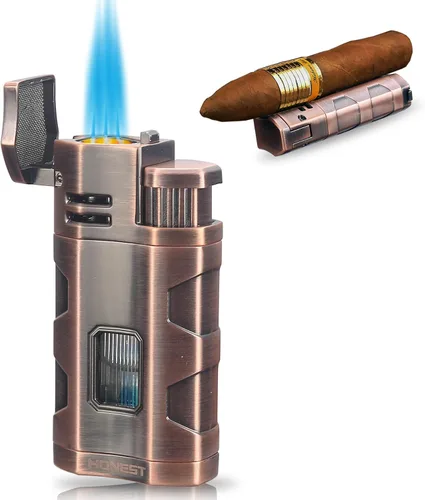 Vista 9 de PROMISE Encendedor de metal Triple Jet Flame recargable de butano resistente al viento, butano no incluido (negro)
