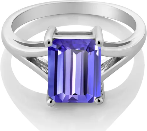 Vista 80 de Gem Stone King Anillo de compromiso solitario con diseño clásico de vástago dividido para mujer, plata de ley 925, piedra natal de piedra preciosa