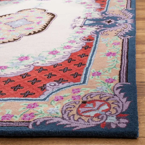 Vista 28 de SAFAVIEH Bellagio Collection - Alfombra decorativa de 2 x 3 pies, azul y rosa, hecha a mano de lana de medallón, ideal para zonas de alto tráfico