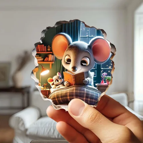 Vista 6 de Calcomanía de pared 3D con agujero de ratón - Calcomanía decorativa para pared de habitación de niños - Desmontable, se pega y se despega
