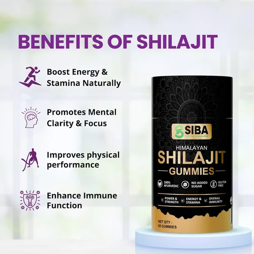 Vista 2 de SIBA Gomitas Shilajit ultra puras del Himalaya – Shilajit 100% natural con ácido fúlvico – Energía, resistencia, concentración y apoyo de vitalidad