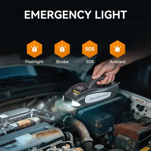 Vista 5 de Arrancador de 6000A con compresor de aire, arrancador de batería de automóvil portátil de 27000mAh y 160PSI, paquete de batería de 12V