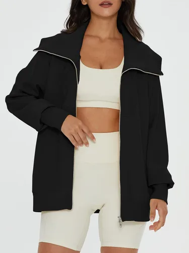Vista 3 de DEEP SELF Sudaderas de gran tamaño con cremallera completa para mujer, chaqueta casual de manga larga con cuello 2023, ropa de moda de otoño