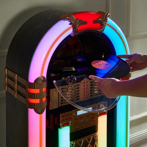 Vista 4 de Arkrocket Jukebox reproductor de discos de vinilo de tamaño completo Bluetooth USB SD Reproductor de CD Radio, tocadiscos retro clásico Jukebox