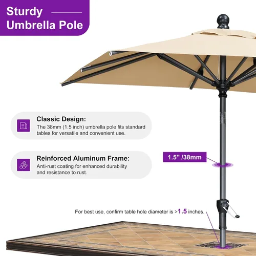 Vista 3 de PURPLE LEAF - Sombrilla de patio rectangular de 6' x 4', sombrilla de mesa para exteriores con marco de aluminio, sombrilla de mercado, sombrilla