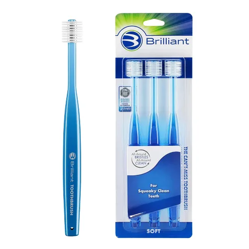 Vista 8 de Brilliant Oral Care - Cepillo de dientes para adultos con cerdas suaves, cabeza redonda y limpieza completa para dientes y encías, azul, 1 paquete