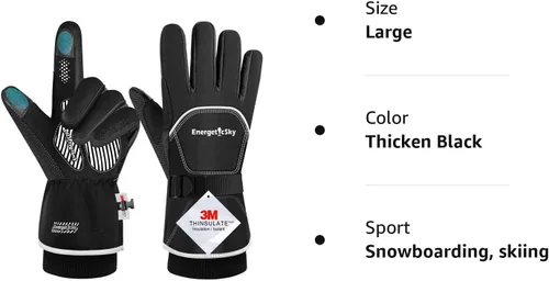 Vista 7 de UJUJIA -Guantes de invierno de 40 , guantes de esquí y snowboard para hombres y mujeres, guantes térmicos cálidos para clima frío, impermeables