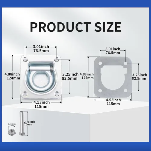 Vista 4 de Anclajes de amarre de anillo en D empotrados (capacidad de 6,000 lb.) para remolque, anclajes de amarre de remolque, kit de servicio pesado