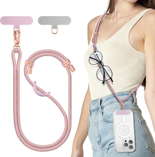 Vista 8 de SURPHY Cordón para teléfono, correa cruzada ajustable para teléfono con 2 pestañas de amarre para teléfono celular, hebillas de metal de alta
