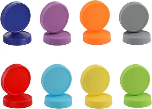 Vista 9 de Tapas de plástico para tarros de masón, boca regular y ancha, tapa de almacenamiento a prueba de fugas, reutilizable, juego multicolor de 16 piezas