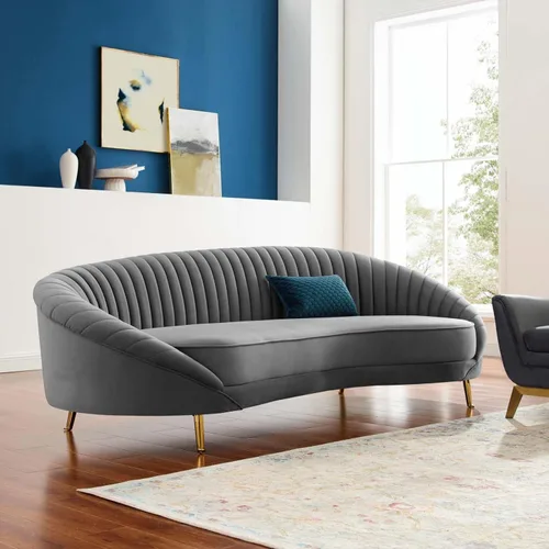 Vista 3 de Modway Camber Channel - Sofá de terciopelo copetudo en color gris