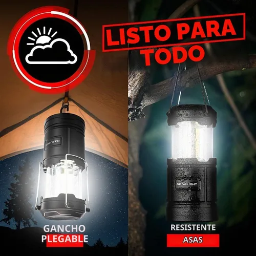 Vista 5 de GearLight Linterna de camping recargable, 2 linternas LED portátiles con base magnética y gancho plegable para uso de emergencia o campamentos, kit