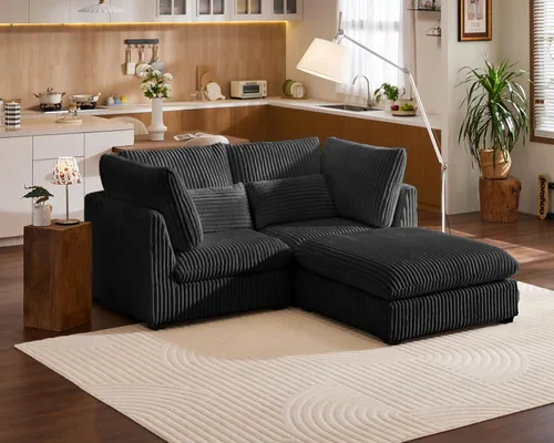 Vista 8 de Sofá modular de pana de gran tamaño de 77 pulgadas, sofá modular de nube lavable con otomana, sofás seccionales de 3 plazas para sala de estar