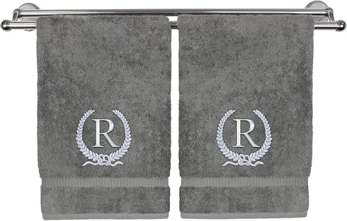 Vista 129 de Toalla de mano con monograma, regalo personalizado, 16 x 30 pulgadas, letra blanca bordada con diseño de corona en toalla negra, extra absorbente