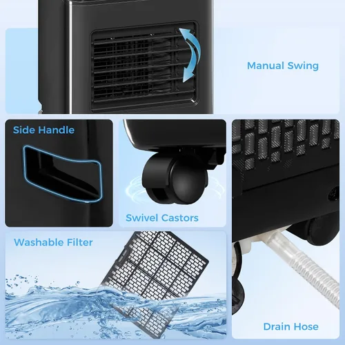 Vista 8 de HOMCOM Aire acondicionado portátil 5 en 1 de 8000 BTU para habitaciones de Negro