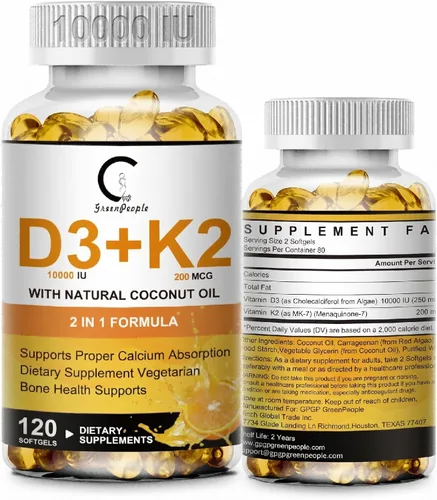 Vista 11 de Suplemento de Vitamina D3 K2 con Vitamina D3 5000 UI, 200 mcg de Vitamina K2 MK-7 y Aceite de Coco Natural, Fórmula 2-1 a Base de Plantas