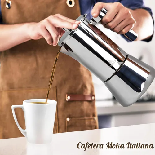Vista 7 de LAOION Cafetera de Espresso para Estufa, Olla Moka de 6 Tazas 10 oz, Cafetera Cubana y Italiana de Acero Inoxidable para Cafetera Cubana, Compatible