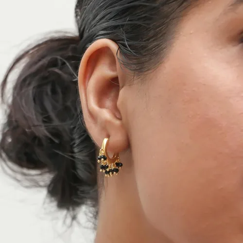 Vista 6 de Gempires Aretes de Cuentas de Piedras Preciosas Naturales de Cristal Ligeros Elegantes Hechos a Mano Joyería Hipoalergénica Chapada en Oro Diseño