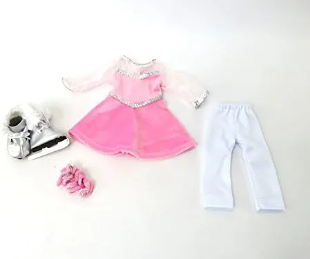 Vista 2 de American Fashion World Conjunto de patinadora artística rosa para muñecas de 14 pulgadas Patines incluidos Calidad premium y diseño moderno