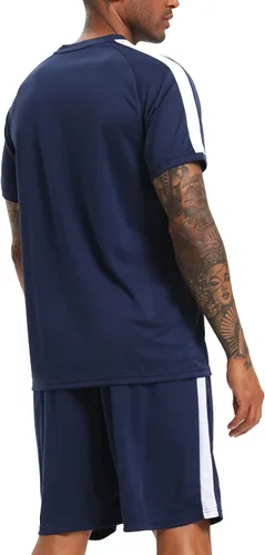 Vista 3 de RPOVIG Conjunto de entrenamiento de camisas, pantalones cortos paquete de 3 unidades de ropa para hombre, conjunto corto, gimnasio, atletismo
